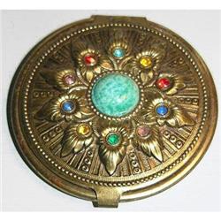 Egyptian Revival Brass & Glass Jeweled Compact #2228377