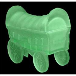 Green Satin Glass CONESTOGA WAGON Powder Jar #2228385