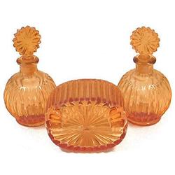 Peach Pink Depression Glass Art Deco Vanity Set#2228387