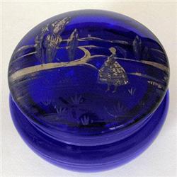 Silver Mary Gregory Cobalt Blue Powder Jar #2228398
