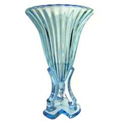 Ice Blue Art Deco Flared Ridged Rocket Vase #2228408