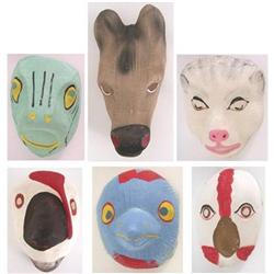 6 old vintage HALLOWEEN GAUZE FACE ANIMAL MASKS#2228529