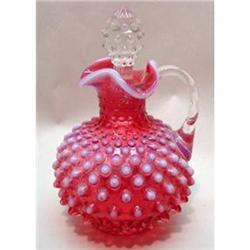 Fenton Cranberry and Obalescent Hobnail Cruet #2228534