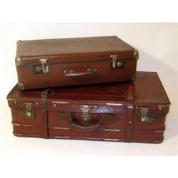 ANTIQUE EUROPEAN LEATHER SUITCASE * EUROPE #2228542