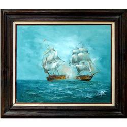 ORIG OIL PAINTING OF 2 LG RACING CLIPPER SHIPS #2228552