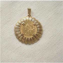$5 LIBERTY 22CT. GOLD COIN in 14k Gold Pendant #2228645