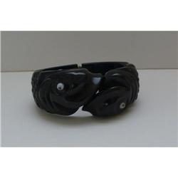 Bakelite Carved Green Fish Hinged Bangle #2228683