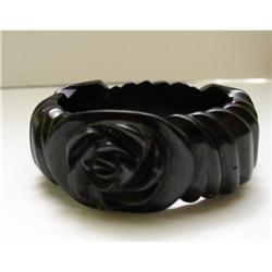 Bakelite Vintage Black Deeply Carved Bangle #2228684