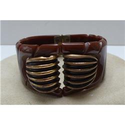 Bakelite & Metal Brown Hinged Bangle #2228690
