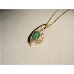 Estate 14K YG Gold Emerald Diamond Pendant #2228717