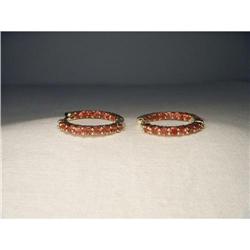 14K YG Yellow Gold Garnet Hoop Earrings Hoops #2228730