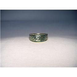 14K YG Gold Green Enamel Greek Key Ring Band #2228735