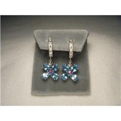 14K WG Diamond Blue Topaz Amethyst Earrings #2228738