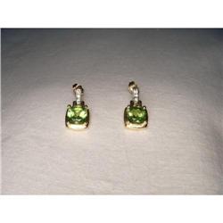 Estate 14K 2-Tone Gold Peridot Diamond Earrings#2228743