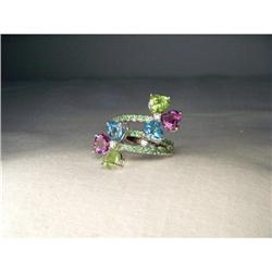 14K WG Peridot Amethyst Tsavorite Diamond Ring #2228753