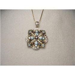 14K YG Gold Sapphire Blue Topaz Diamond Pendant#2228757