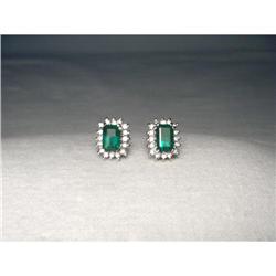 14K WG Gold Diamond Emerald Studs Earrings #2228759