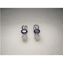 14K White Gold Diamond Sapphire Huggie Earrings#2228760