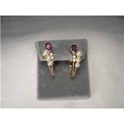 14K YG Seed Pearl Diamond Amethyst Earrings #2228762