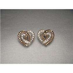 Estate 18K WG Gold Brown Diamond Heart Earrings#2228764