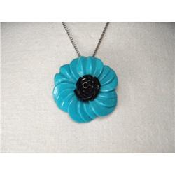 18K WG White Gold Turquoise Onyx Rose Pendant #2228765