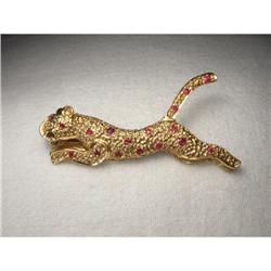 14K Yellow Gold Ruby Jaguar Panther Pin Brooch #2228767