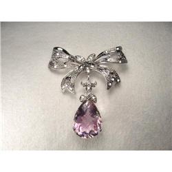 14K WG Filigree Amethyst Diamond Bow Brooch #2228770