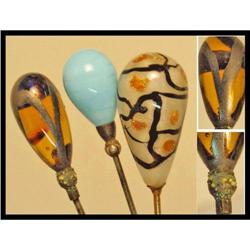 3 Antique sterling venetian Blown glass hatpins#2228807