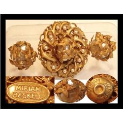 3 SIGNED Miriam Haskell baroque brooch Earrings#2228808