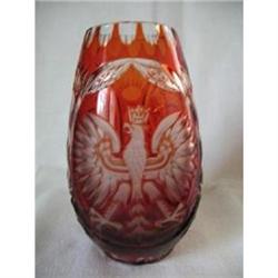 Bohemian Red Cut to Clear Glass Etched Vase #2228834
