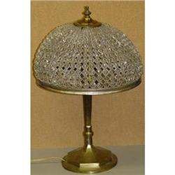 Period Art Deco Beaded Crystal Shade Brass Base#2228983
