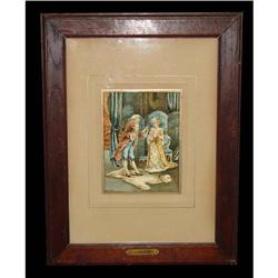 19c Courtship Intior Scene Watercolor Painting #2228985