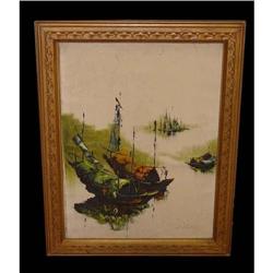 Vietnam River Boat Home Oil Painting Vietnamese#2228991