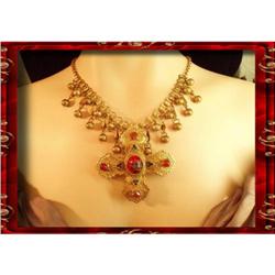 WOW! Vintage Gilt BOOKCHAIN jeweled necklace #2238908