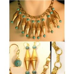 Vintage Deco Bookchain Egyptian Necklace & ER #2238919