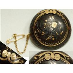 Antique Bog Oak Gold inlay Mourning Chatelaine #2238920