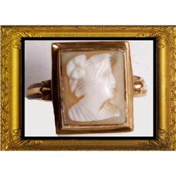 Antique  Neoclassical GOLD shell Cameo RING #2238923