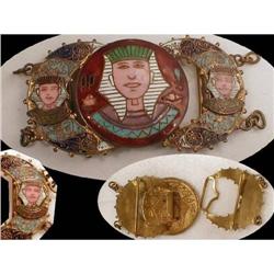 ANTIQUE ENAMEL Egyptian HEAD BUCKLE set #2238928
