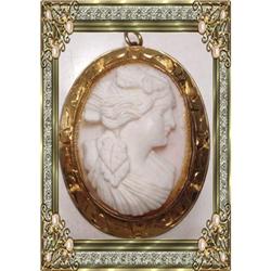 ANTIQUE 10KT GOLD PINK CORAL Cameo PIN #2238932