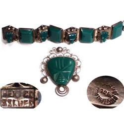 Vintage STERLING ONYX signed FACE bracelet #2238934