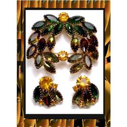 Vintage Schreiner Glass COLORFUL Brooch & ER #2238936