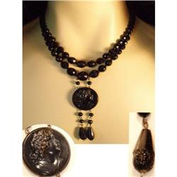 Victorian BLACK JET mourning Cameo NECKLACE 2 #2238941