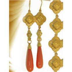 Victorian Coral Drop ormolu fancy drop earrings#2238945