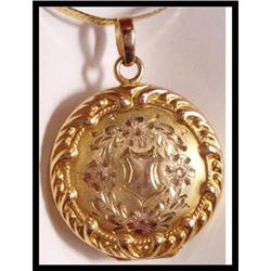 14kt GOLD Antique Victorian Locket Necklace #2238949