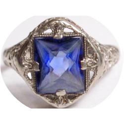 TREMENDOUS 10kt gold BLUE stone DECO Ring #2238959