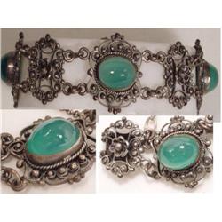 Antique fancy STERLING Chrysoprase Bracelet #2238962