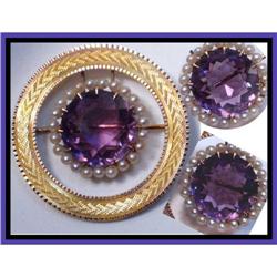 3CT Amethyst Edwardian mechanical GOLD PIN #2238970
