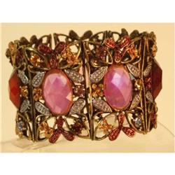Ornate JEWELED HUGE fancy glass Bracelet #2238999