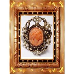 14kt rose gold coral Cameo Victorian pearl RING#2239003