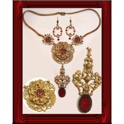 Antique Edwardian Lava glass necklace & ER    #2239004